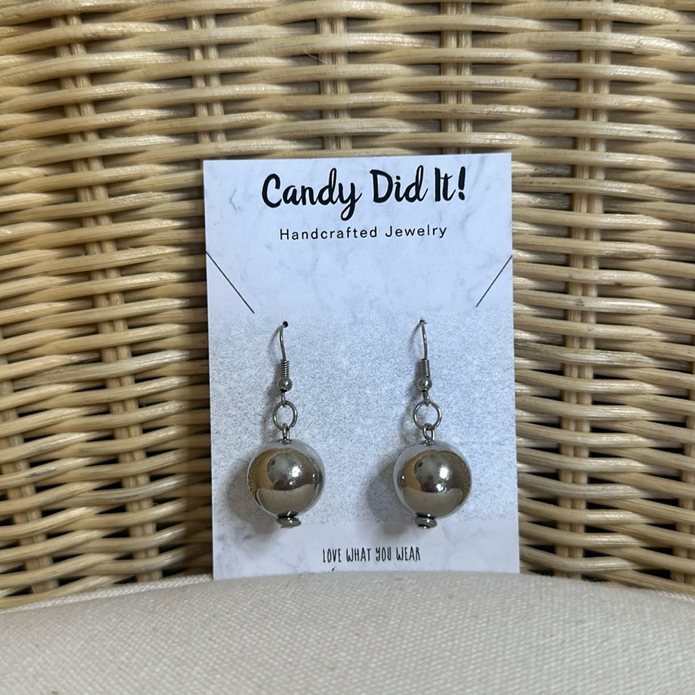 NWT Handmade Candy Did It! Silver Ball Dangle Earrings